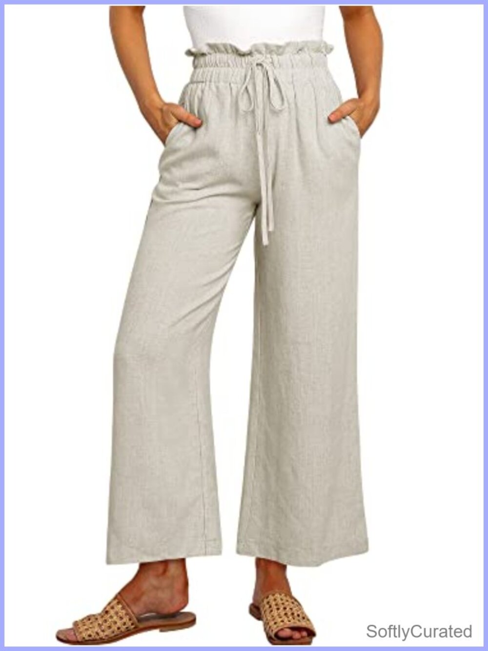 Linen Wide Leg Cropped Palazzo Pants High Waist Boho Beach Summer